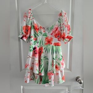 Fashion Nova Floral Jumpsuit - White, Red, Green